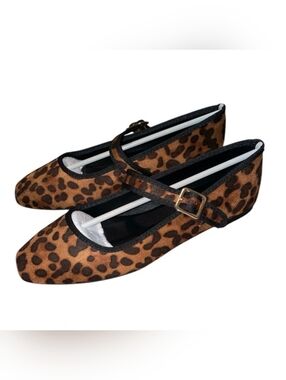 ROMWE Leopard Print Mary Jane Flats - Brown & Black Trim size 8. NIB